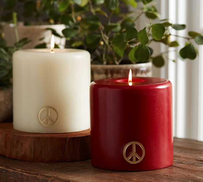 Peace Sign Long Wick Pillar Candle Pottery Barn