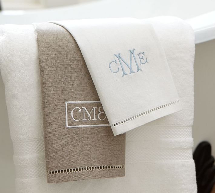 linen hemstitch guest hand towels set of 2 pottery barn monogram bath sheets
