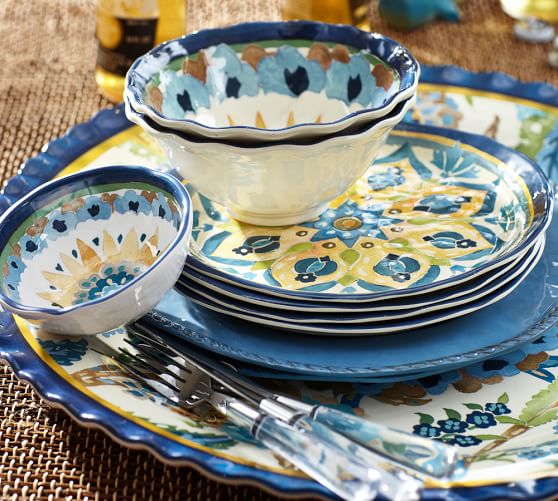 Cabo Melamine Dinnerware, Set of 4 Blue Pottery Barn