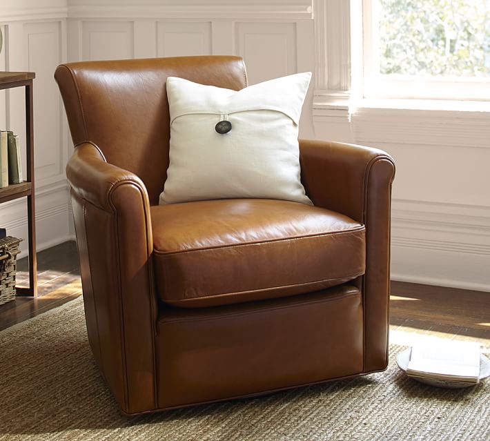Irving Leather Swivel Armchair Pottery Barn