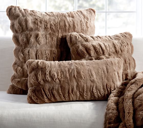 Ruched Faux Fur Pillow Cover Taupe Pottery Barn