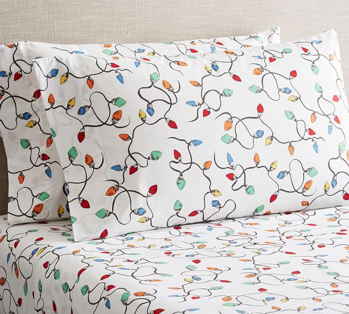 string lights organic sheet set pottery barn christmas sheets sets