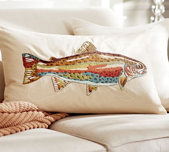 Trout Embroidered Pillow Covers Pottery Barn