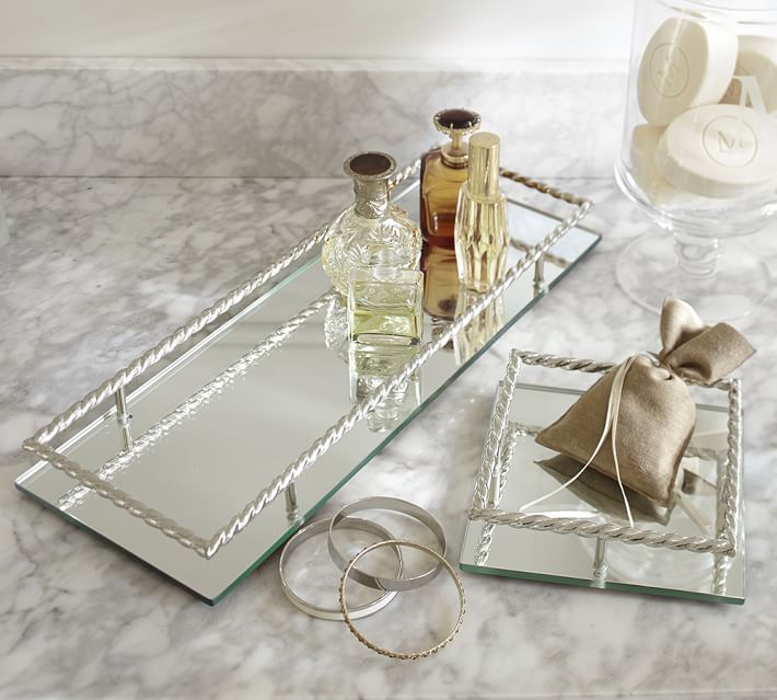 Pottery Barn Mirrored Vanity Tray Ideas Mirrored Braided Dresser Top Trays Pottery Barn