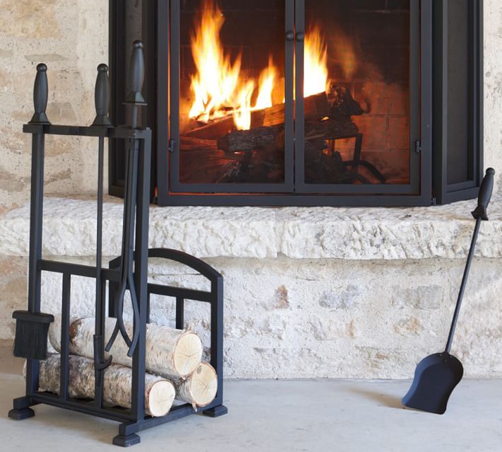 PB Classic Fireplace Log Holder/Tool Set | Pottery Barn The simple