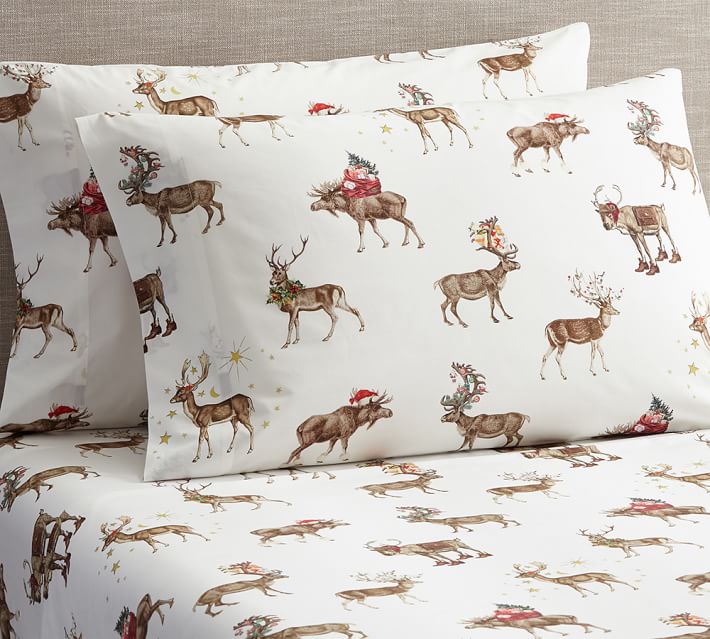 silly stag printed sheet set pottery barn christmas sheets sets