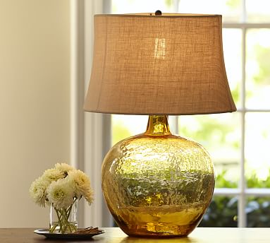 Faux olive branch Clift Glass Table Lamp Base - Amber | Pottery Barn