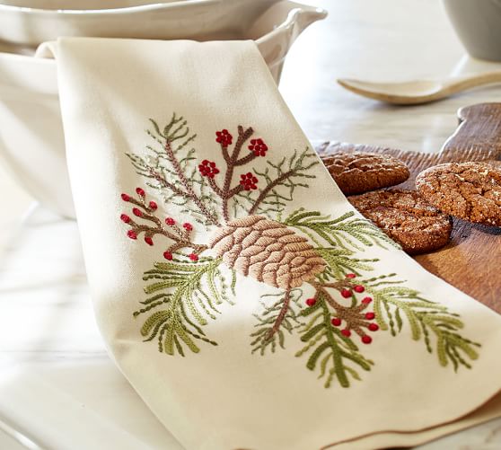 Pinecone & Berry Embroidered Kitchen Towel Pottery Barn