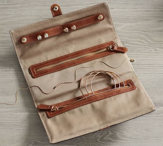 Ainsley Leather Jewelry Roll Cognac/Black Pottery Barn