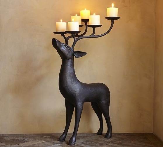 Grand Bronze Reindeer Pillar Holder Pottery Barn