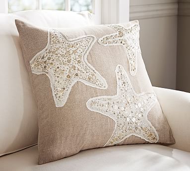 pillow covers coastal starfish sequin embroidered pottery barn potterybarn
