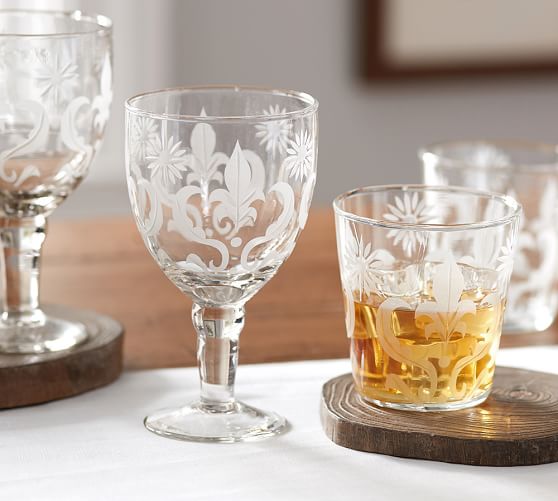 Veranda Floral HandEtched Glassware, Set of 4 Pottery Barn