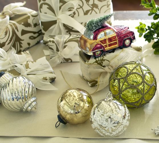 Eclectic Mercury Glass Ornaments Champagne & Silver, Set of 3