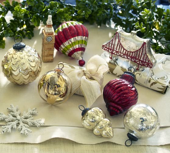 Eclectic Mercury Glass Ornaments Champagne & Silver, Set of 3