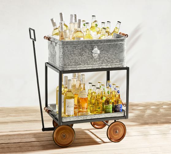 Galvanized Metal Rolling Wagon Party Bucket with Bottle Opener