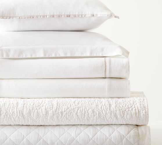 Belgian Flax Linen Floral Stitch Quilt & Sham White Pottery Barn