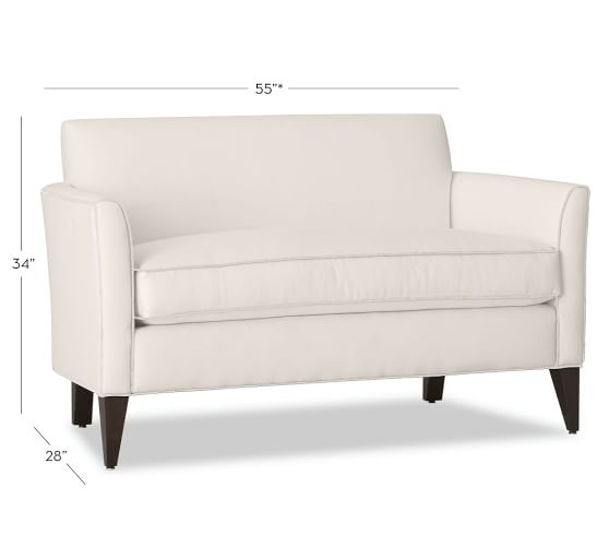 Marcel Upholstered Mini Sofa Polyester Wred Cushions Sunbrella Performance Chenille Salt