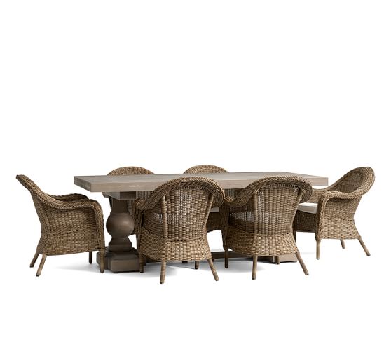 Scarlett Concrete Rectangular Dining Table & Torrey RollArm Chair Set