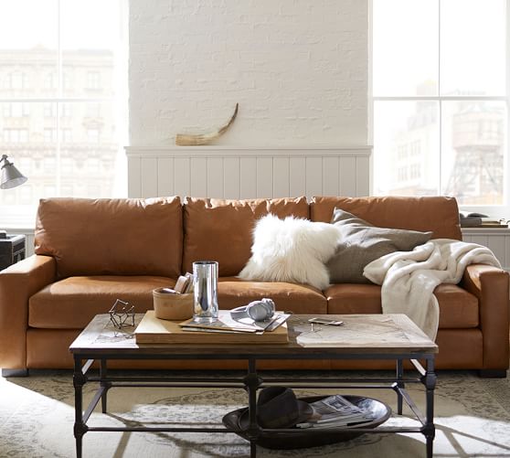 Quick Ship Turner Square Arm Leather Sofa