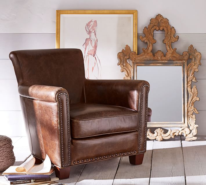 Irving Leather Armchair With Nailheads Pottery Barn - Irving Leather Armchair With Nailheads Pottery Barn