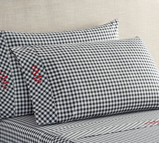 black gingham organic brushed cotton sheet set pottery barn gingham sheet sets