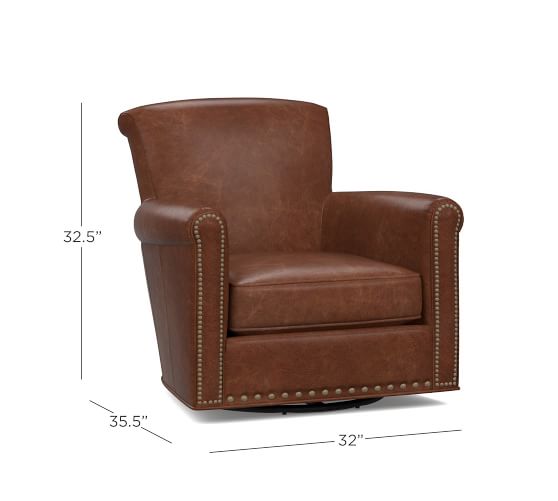 Irving Leather Swivel Armchair Pottery Barn