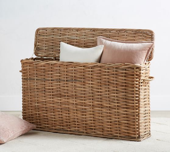 Aubrey Woven Oversized Narrow Rectangle Lidded Basket, Natural