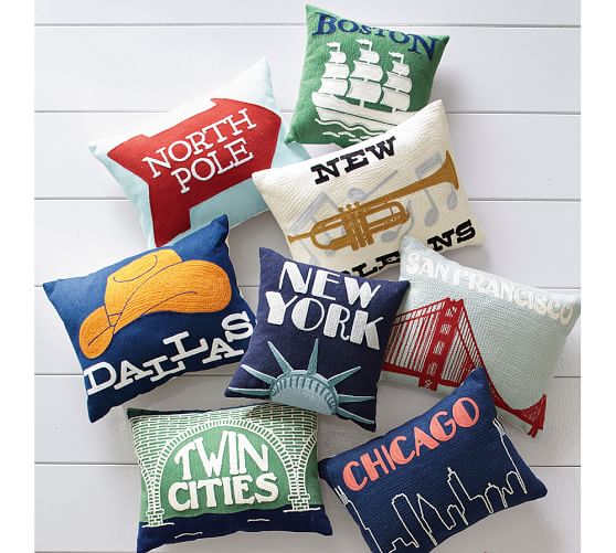 NYC Crewel Embroidered Pillow Pottery Barn