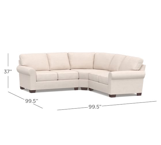 Buchanan Roll Arm Upholstered Curved 3Piece LShaped Sectional With Wedge Pottery Barn