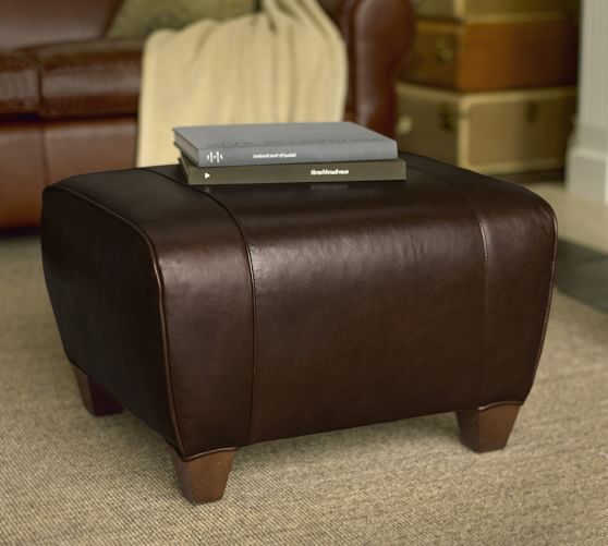 manhattan leather ottoman pottery barn