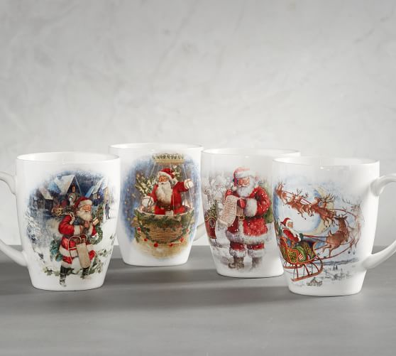 Nostalgic Santa Mug, Mixed Set Of 4 Pottery Barn