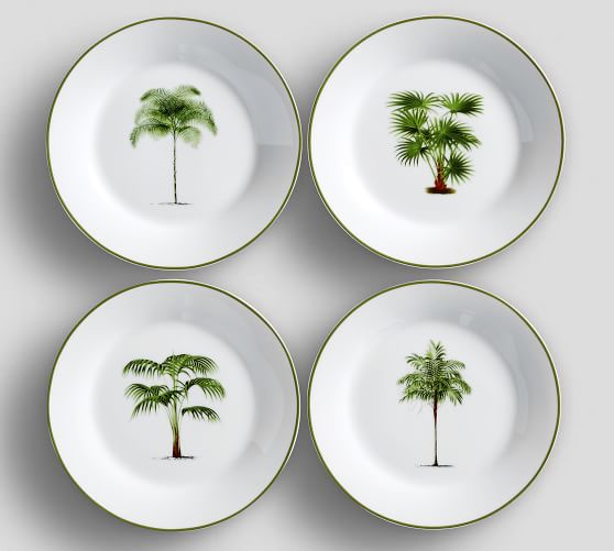 Palm Tree Ceramic Tidbit Plate, Set of 4 Mixed Pottery Barn