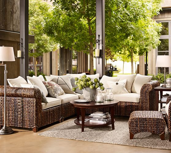 Seagrass Wingback Ottoman Pottery Barn