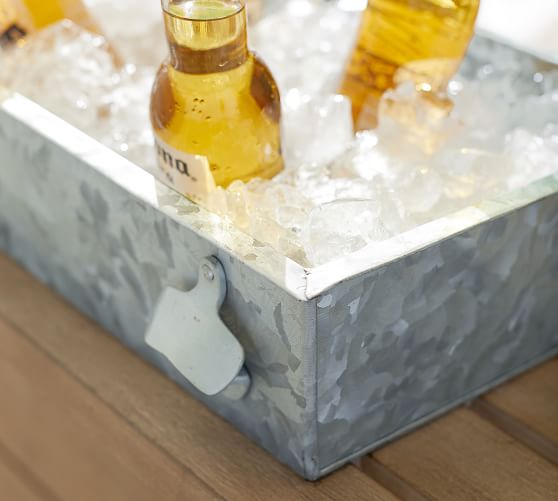 Galvanized Metal Beer Trough & Stand with Bottle Opener Pottery Barn