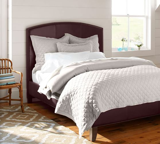 Fillmore Curved Leather Headboard & Bed Pottery Barn