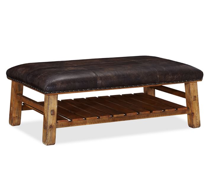 Caden Leather Rectangular Ottoman Pottery Barn