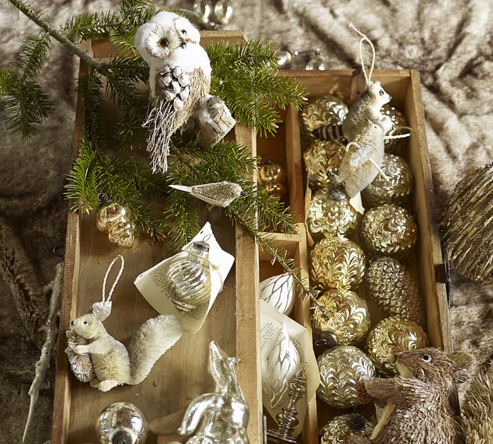 eclectic mercury glass ornaments champagne silver set of 3 pottery barn - Outdoor Owl Christmas Decorations eclectic mercury glass ornaments champagne silver set of 3 pottery barn - Outdoor Owl Christmas Decorations