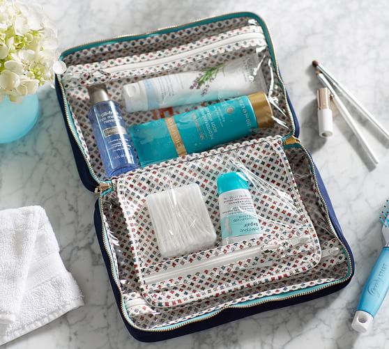 Download Navy Ultimate Cosmetic Bag with Aqua Trim | Pottery Barn