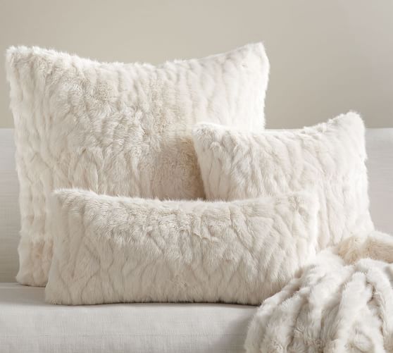 Gathered Faux Fur Pillow Cover Ivory Pottery Barn