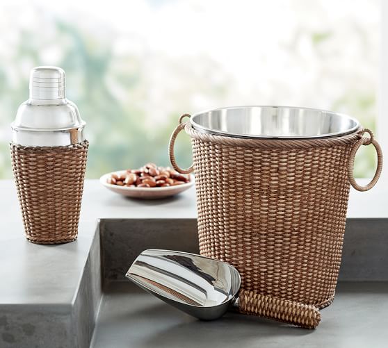Obispo Woven Rattan Ice Bucket Pottery Barn