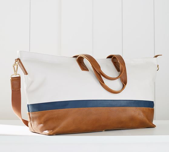 Ainsley Leather Weekender Bag Navy/White Pottery Barn
