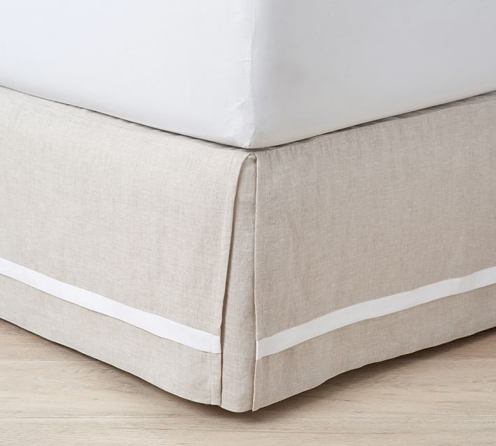 Belgian Flax Linen Contrast Bed Skirt White Pottery Barn