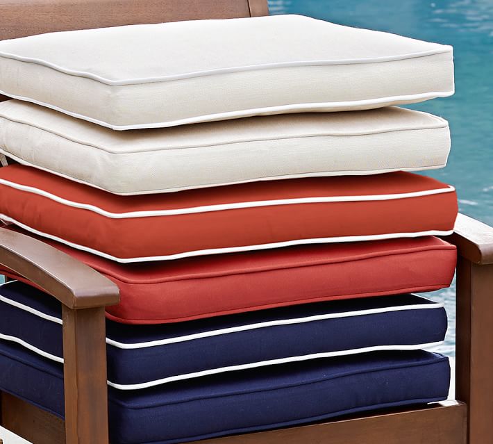 Sunbrella Piped Outdoor Dining Chair Cushion Solid Pottery Barn