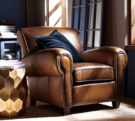 manhattan leather armchair with nailheads pottery barn