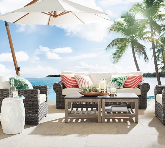 Huntington AllWeather Wicker Roll Arm Sofa Pottery Barn