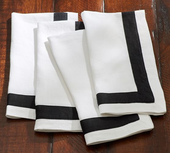 Belgian Flax Linen Frame Napkin, Set of 4 Pottery Barn