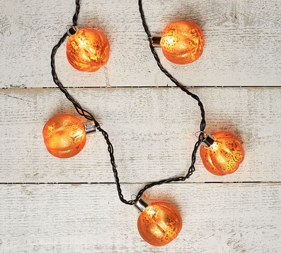 Orange Mercury Glass Pumpkin String Lights Pottery Barn