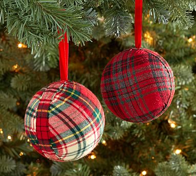 plaid fabric ball ornament pottery barn