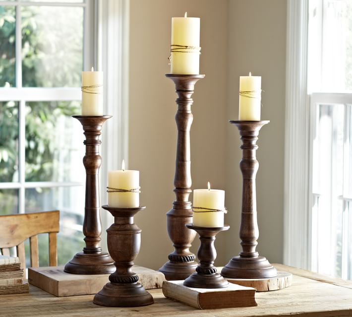 Oxford Turned Wood Candleholders Pottery Barn