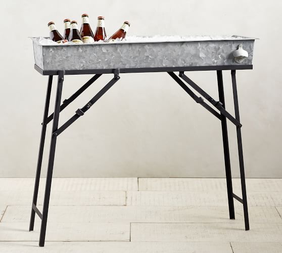 Galvanized Metal Beer Trough & Stand with Bottle Opener Pottery Barn